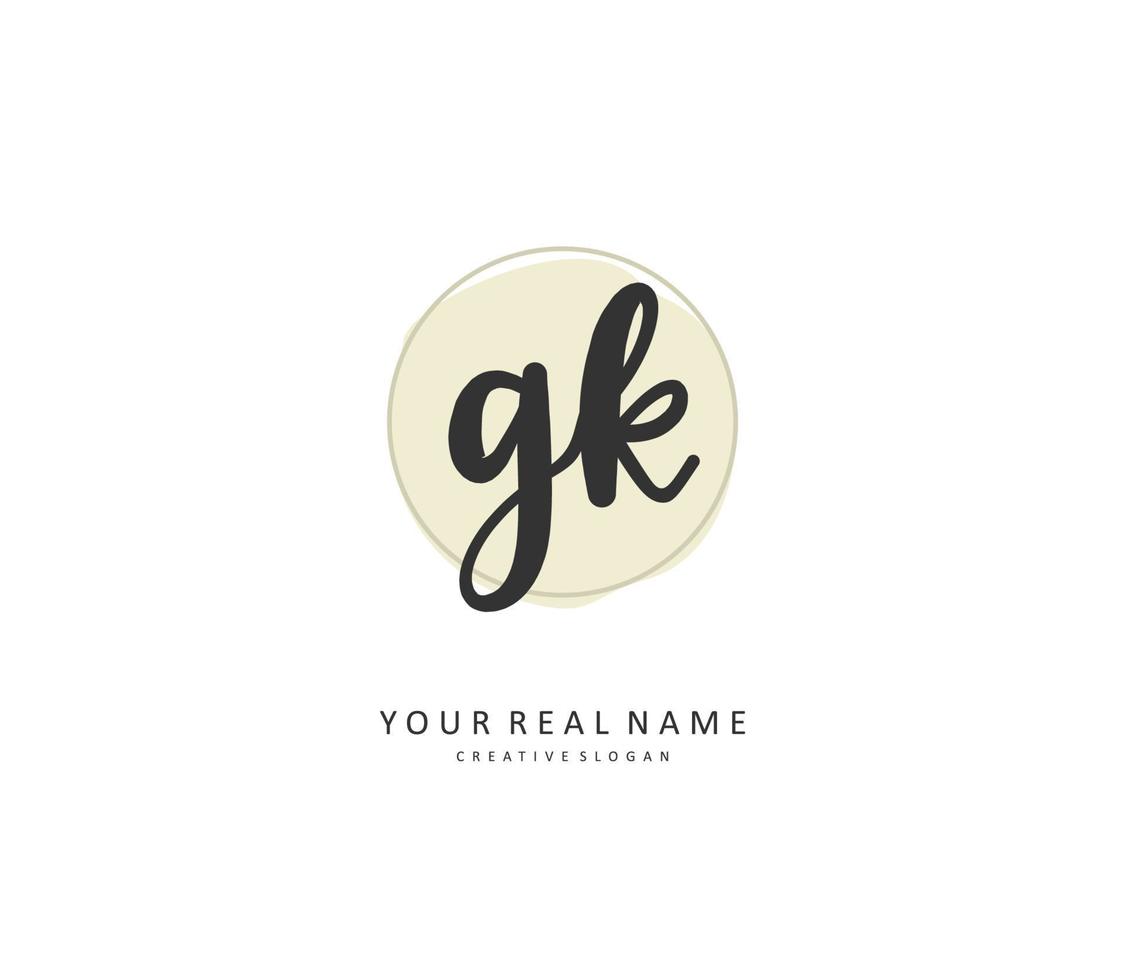 g k gk eerste brief handschrift en handtekening logo. een concept handschrift eerste logo met sjabloon element. vector