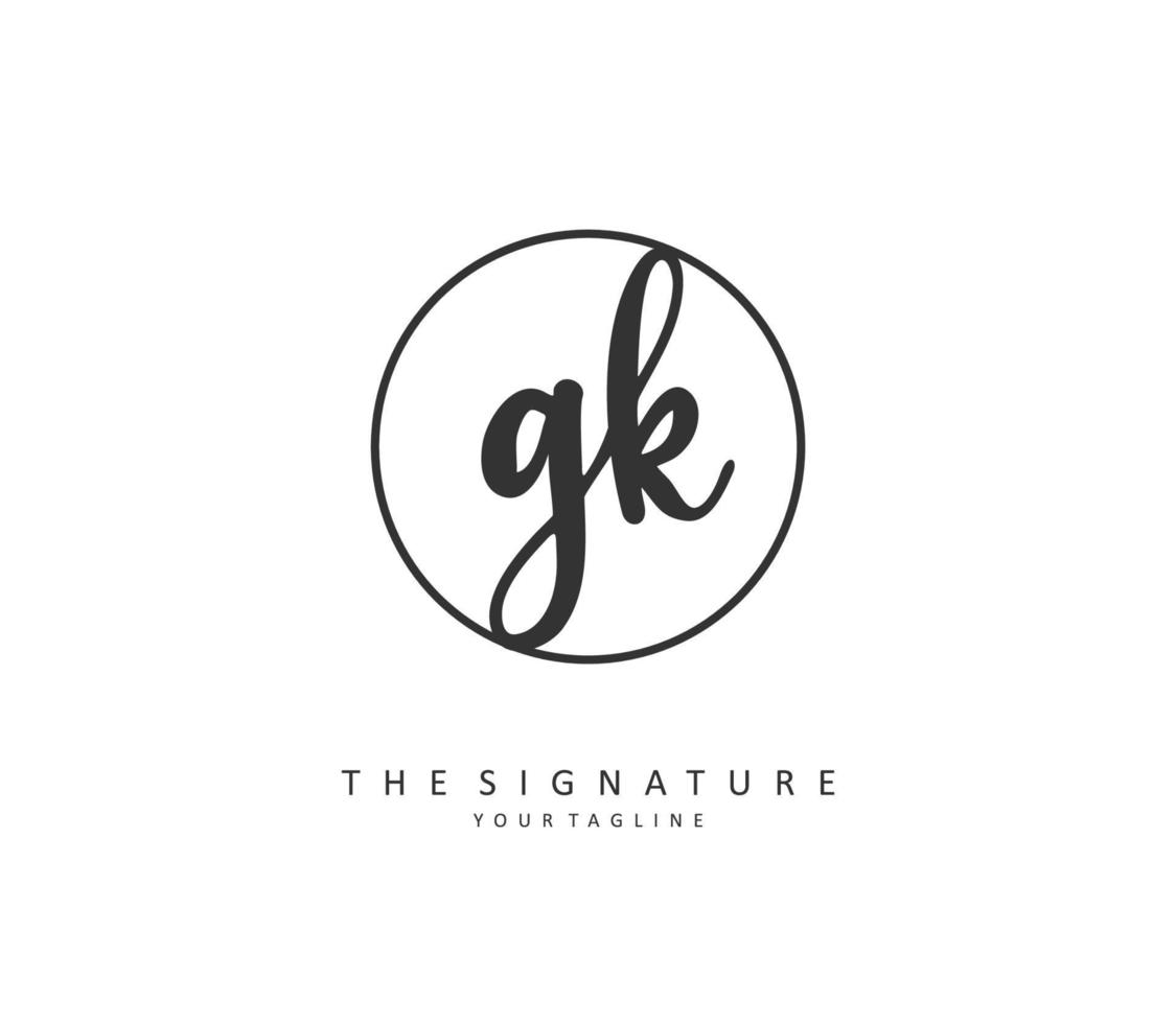 g k gk eerste brief handschrift en handtekening logo. een concept handschrift eerste logo met sjabloon element. vector