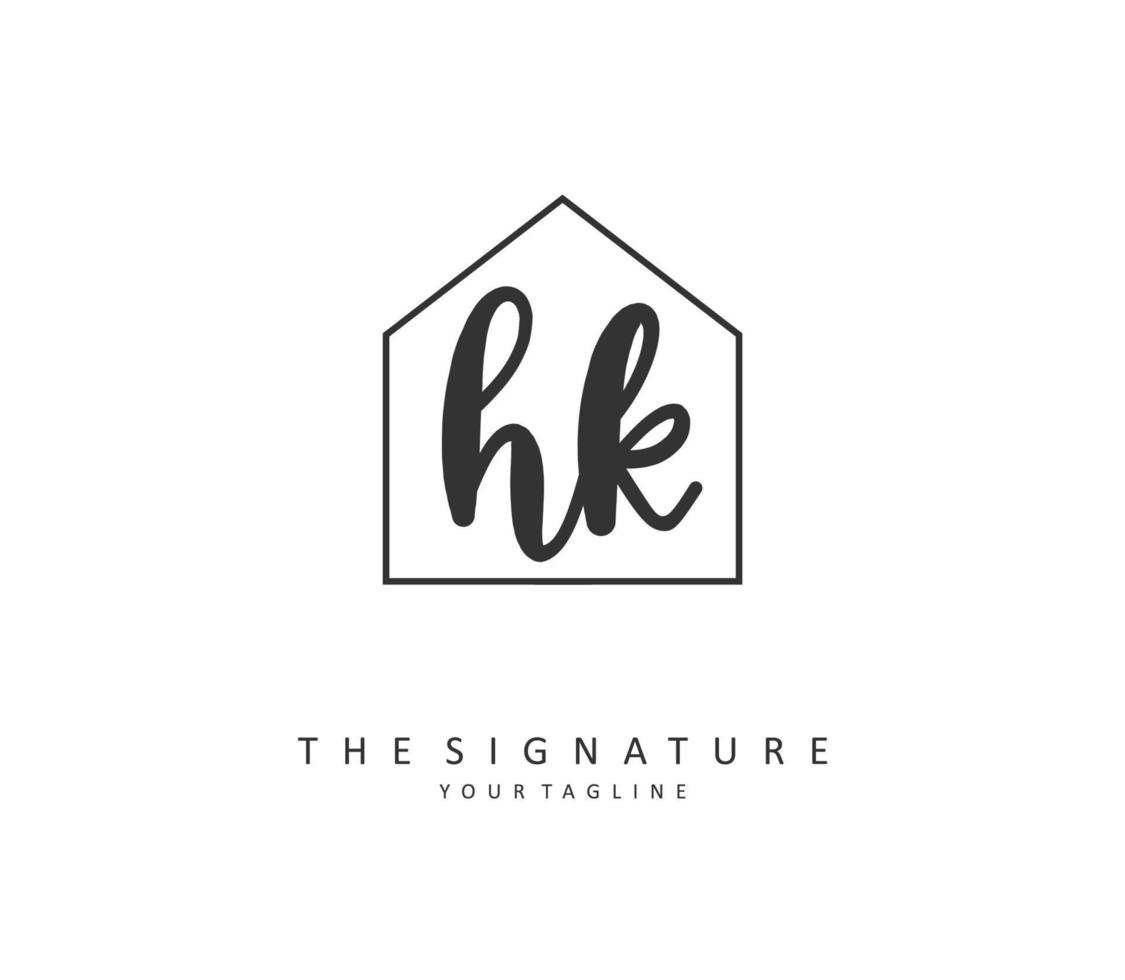 h k hk eerste brief handschrift en handtekening logo. een concept handschrift eerste logo met sjabloon element. vector