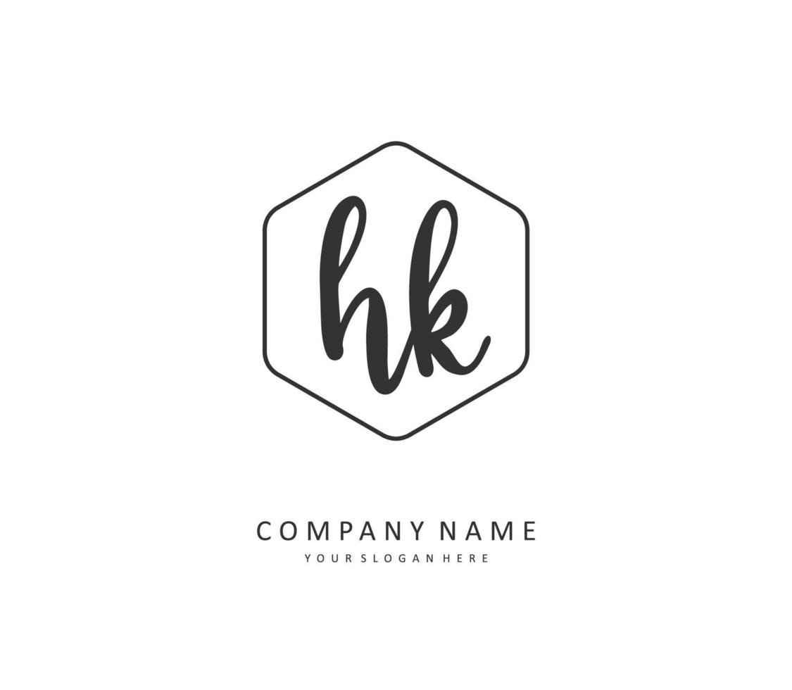 h k hk eerste brief handschrift en handtekening logo. een concept handschrift eerste logo met sjabloon element. vector