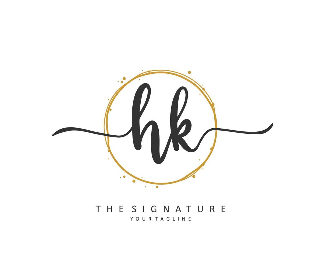 h k hk eerste brief handschrift en handtekening logo. een concept handschrift eerste logo met sjabloon element. vector