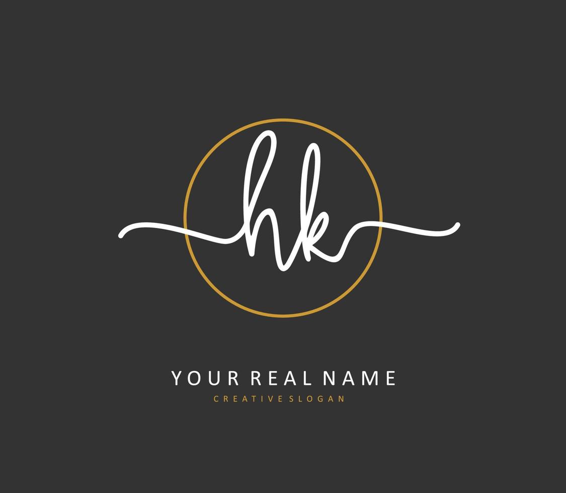 h k hk eerste brief handschrift en handtekening logo. een concept handschrift eerste logo met sjabloon element. vector