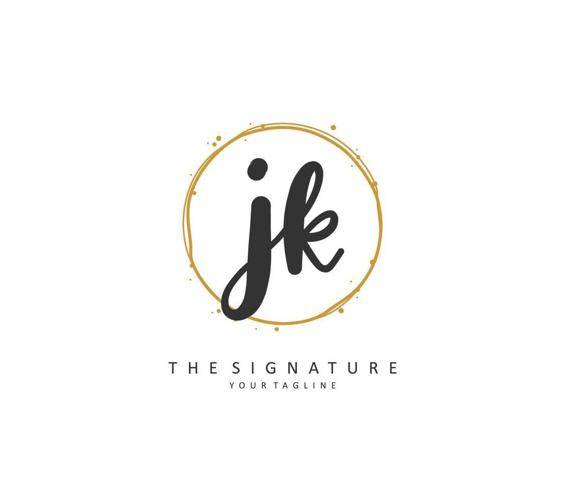 j k jk eerste brief handschrift en handtekening logo. een concept handschrift eerste logo met sjabloon element. vector