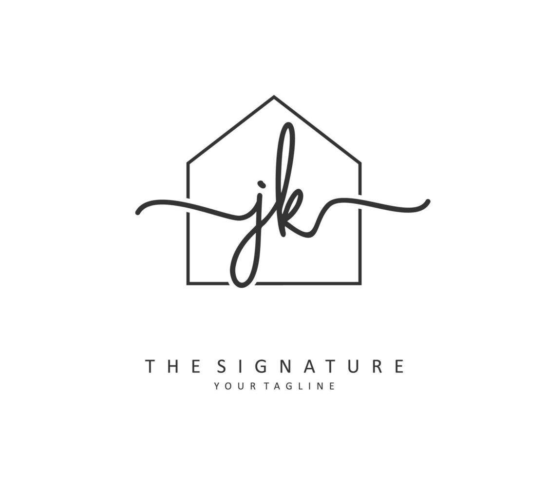 j k jk eerste brief handschrift en handtekening logo. een concept handschrift eerste logo met sjabloon element. vector