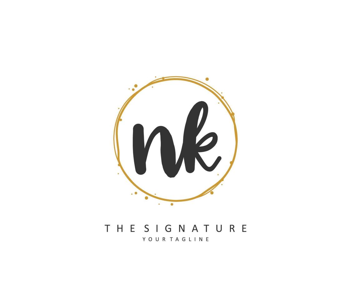 n k nk eerste brief handschrift en handtekening logo. een concept handschrift eerste logo met sjabloon element. vector