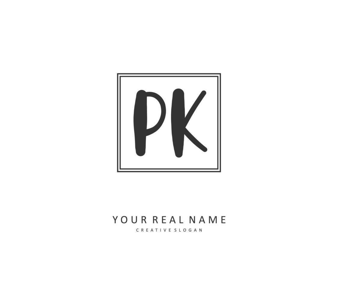 p k pk eerste brief handschrift en handtekening logo. een concept handschrift eerste logo met sjabloon element. vector