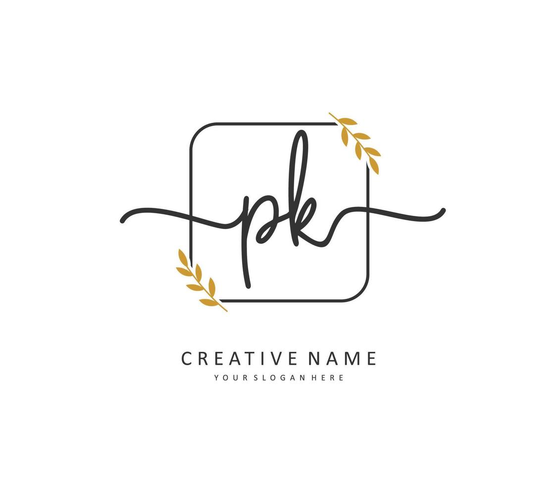 p k pk eerste brief handschrift en handtekening logo. een concept handschrift eerste logo met sjabloon element. vector