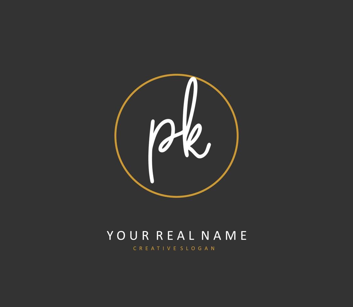 p k pk eerste brief handschrift en handtekening logo. een concept handschrift eerste logo met sjabloon element. vector