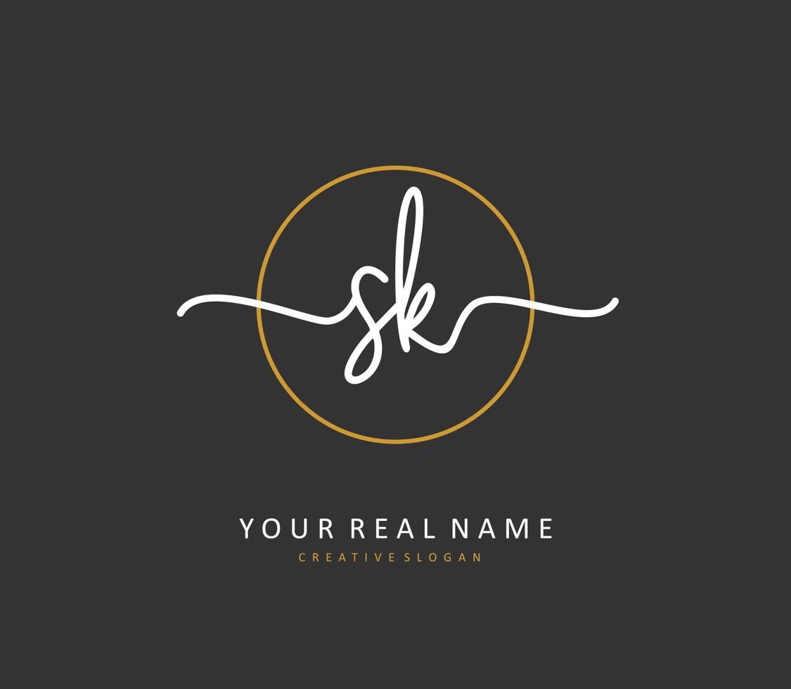 s k sk eerste brief handschrift en handtekening logo. een concept handschrift eerste logo met sjabloon element. vector