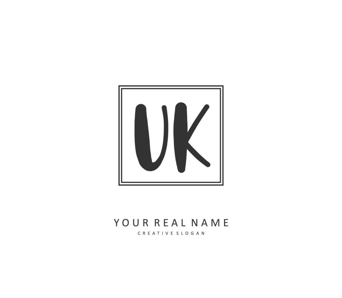 u k uk eerste brief handschrift en handtekening logo. een concept handschrift eerste logo met sjabloon element. vector