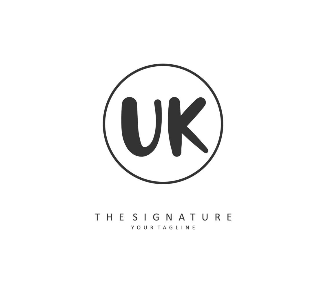 u k uk eerste brief handschrift en handtekening logo. een concept handschrift eerste logo met sjabloon element. vector