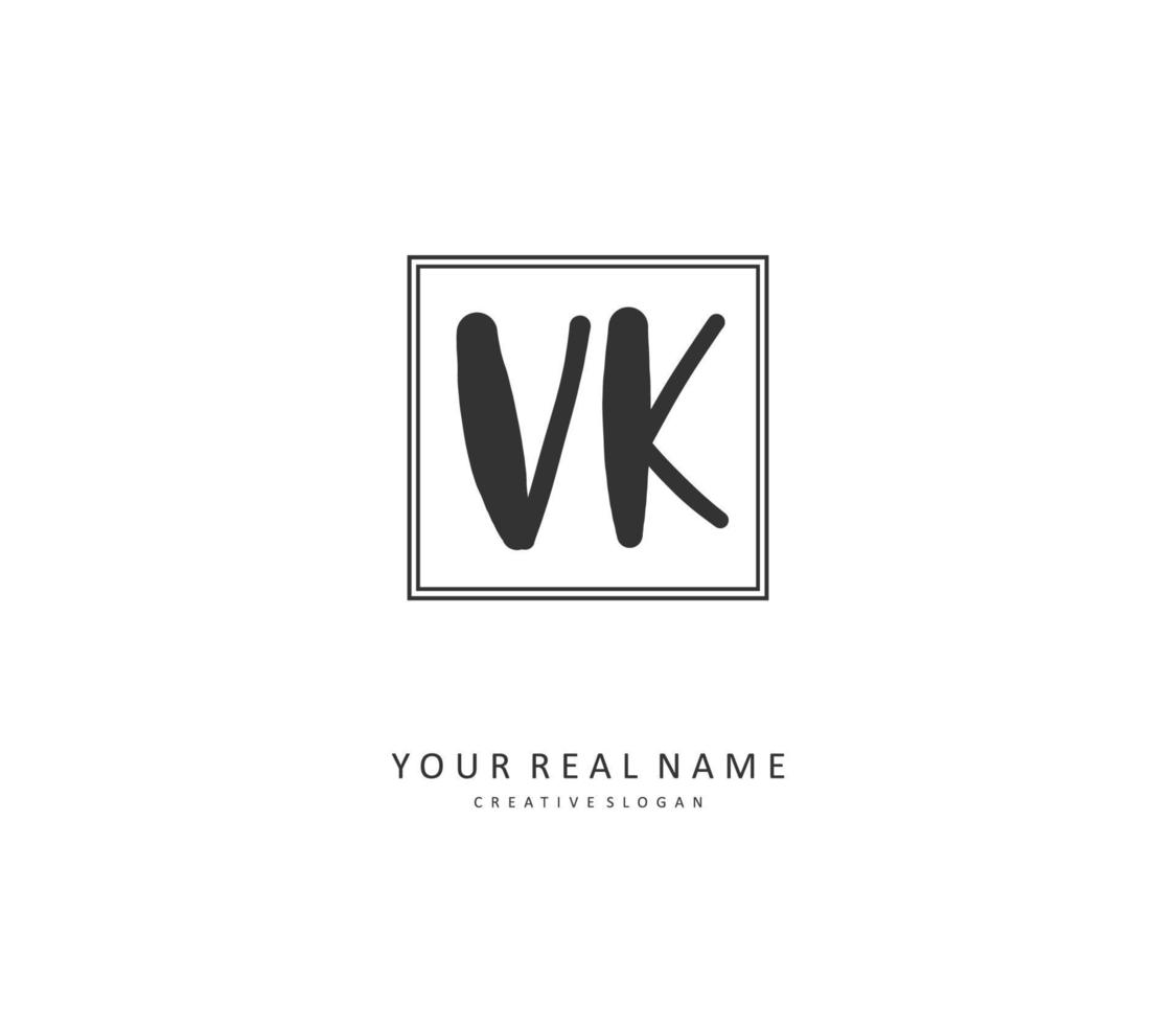 v k vk eerste brief handschrift en handtekening logo. een concept handschrift eerste logo met sjabloon element. vector