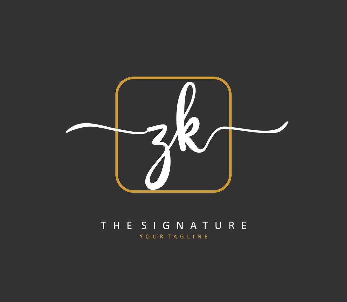 z k zk eerste brief handschrift en handtekening logo. een concept handschrift eerste logo met sjabloon element. vector