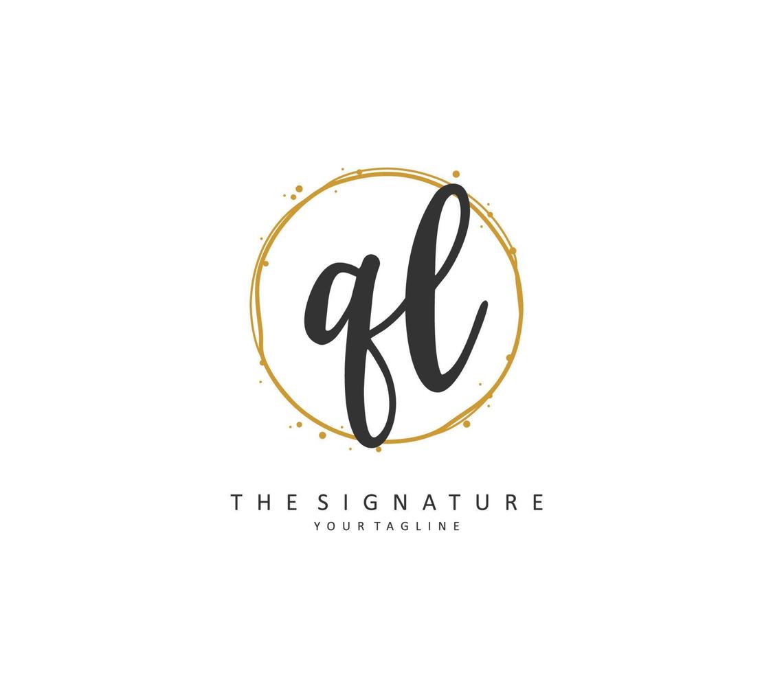 ql eerste brief handschrift en handtekening logo. een concept handschrift eerste logo met sjabloon element. vector