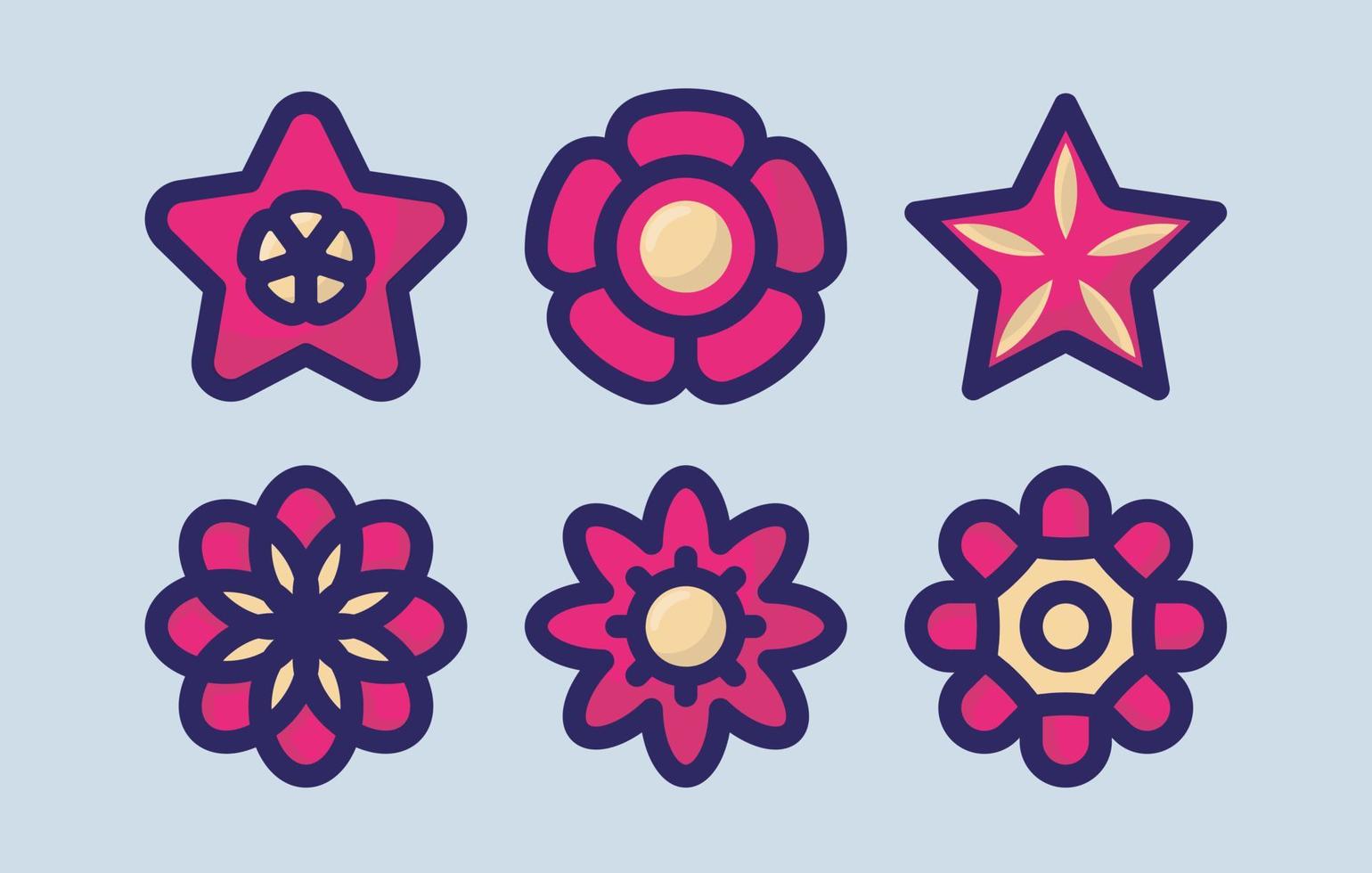 bloem vector icoon set, bloemen pictogrammen roze en geel vrij downloaden