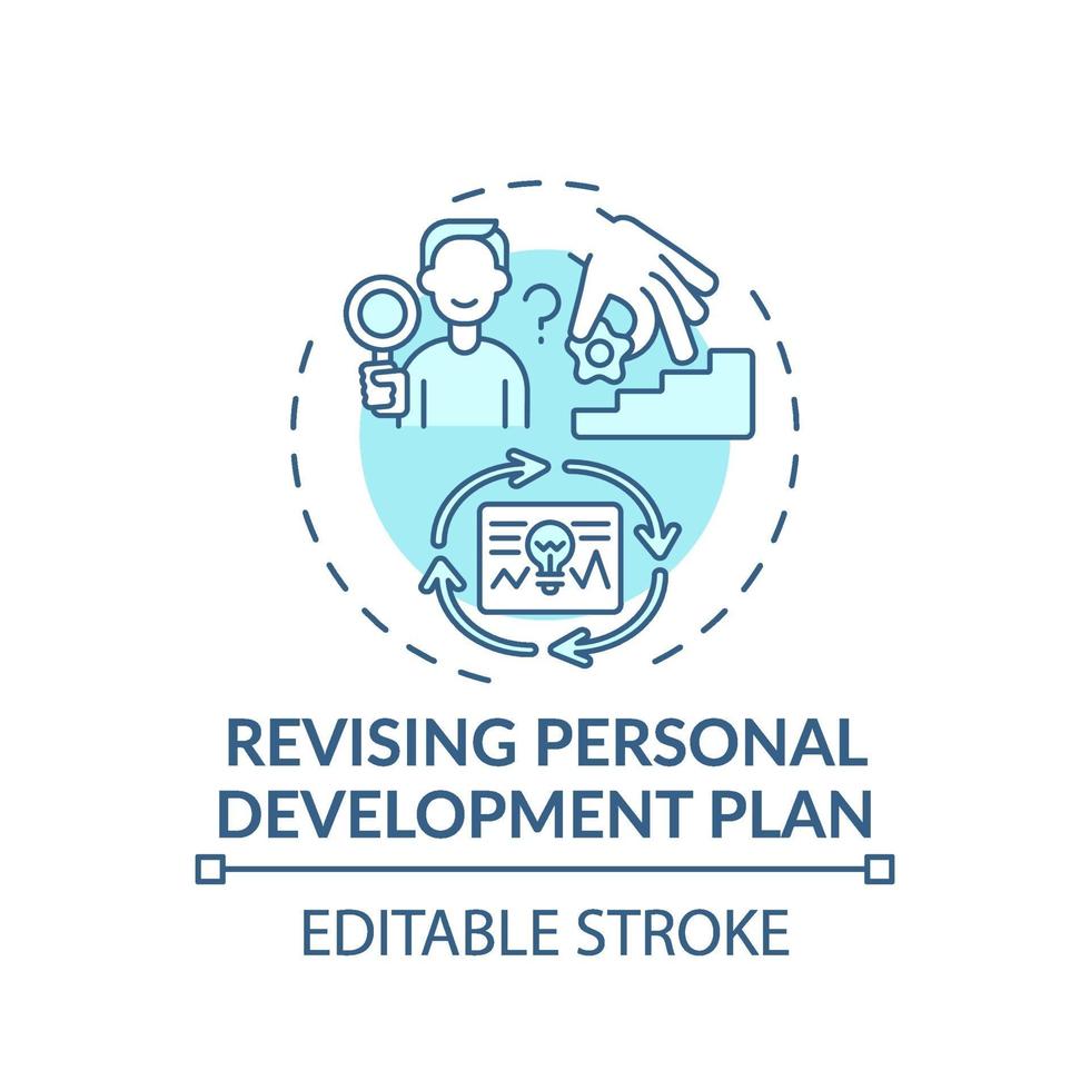 herziening van persoonlijk ontwikkelingsplan turkoois concept pictogram vector