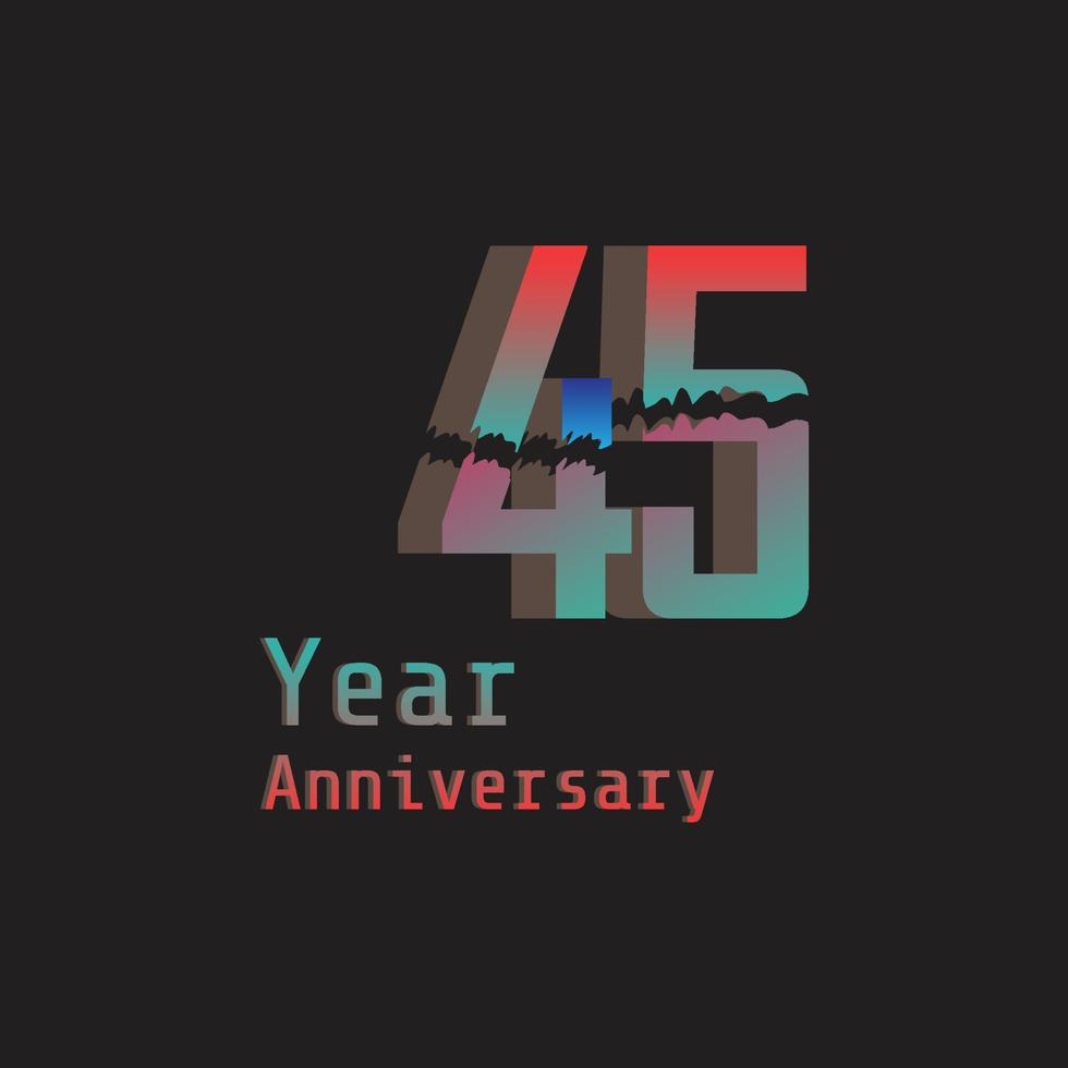 45 jaar verjaardag viering regenboog kleur vector sjabloon ontwerp illustratie