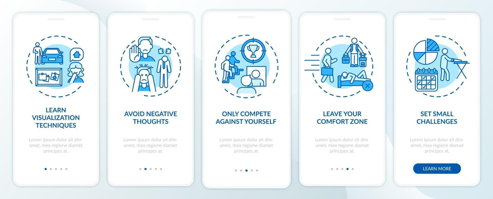 zelfverbeteringstools blauw onboarding mobiele app-paginascherm met concepten vector