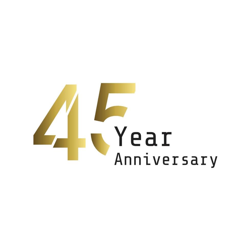 45 jaar verjaardag viering goud witte achtergrond kleur vector sjabloon ontwerp illustratie