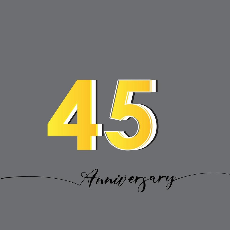 45 jaar verjaardag viering gele kleur vector sjabloon ontwerp illustratie