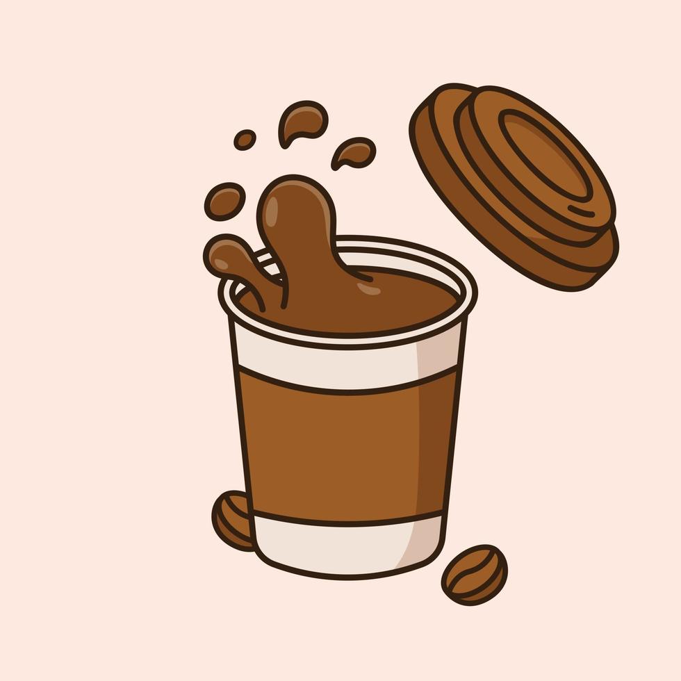 schattig papier kop gevulde met koffie tekenfilm icoon vector illustratie. koffie drinken icoon concept. vector vlak schets icoon