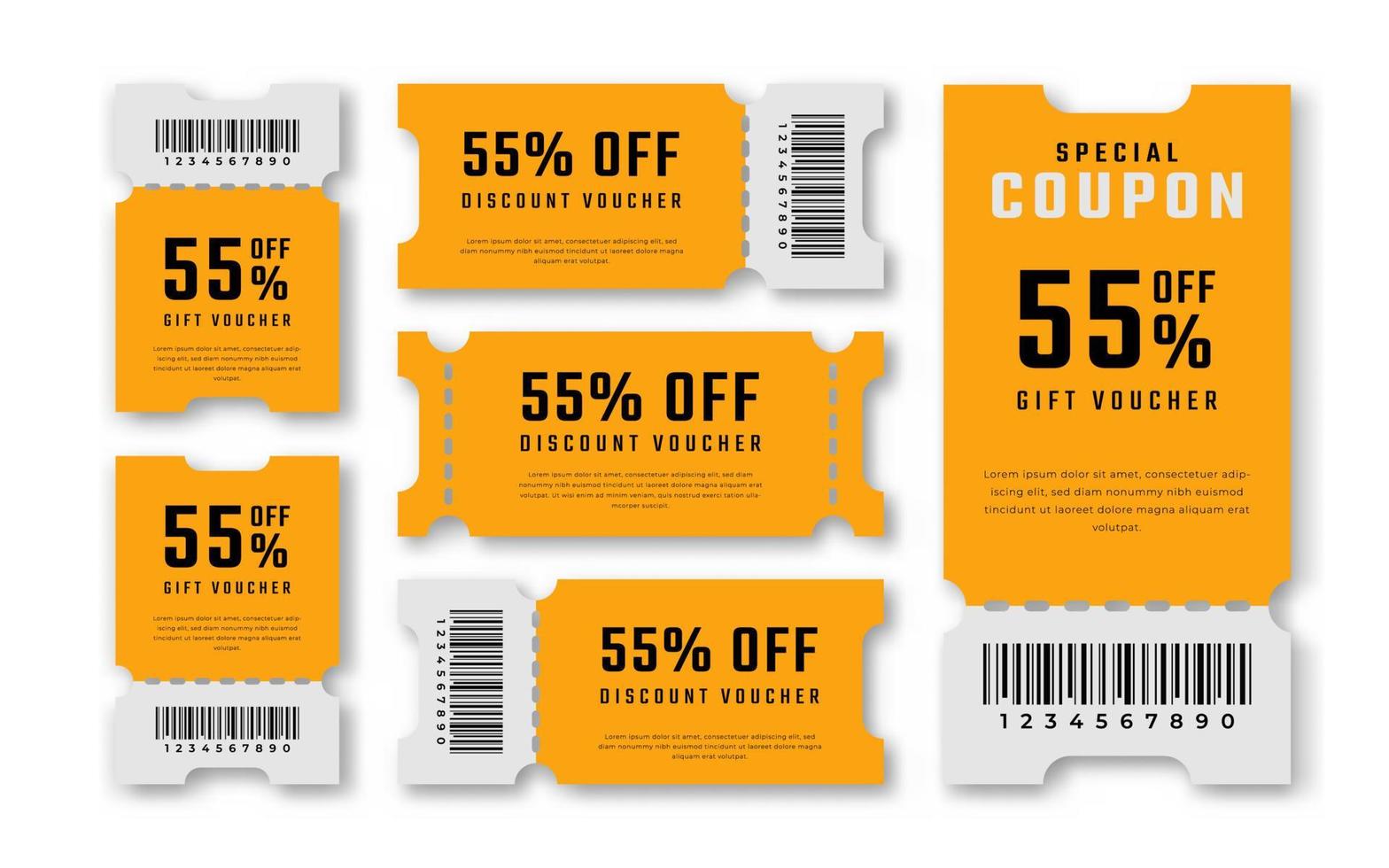 geschenk coupon korting tegoedbon 55 procent uit voor promo code, winkelen, afzet en het beste promo kleinhandel prijzen vector illustratie