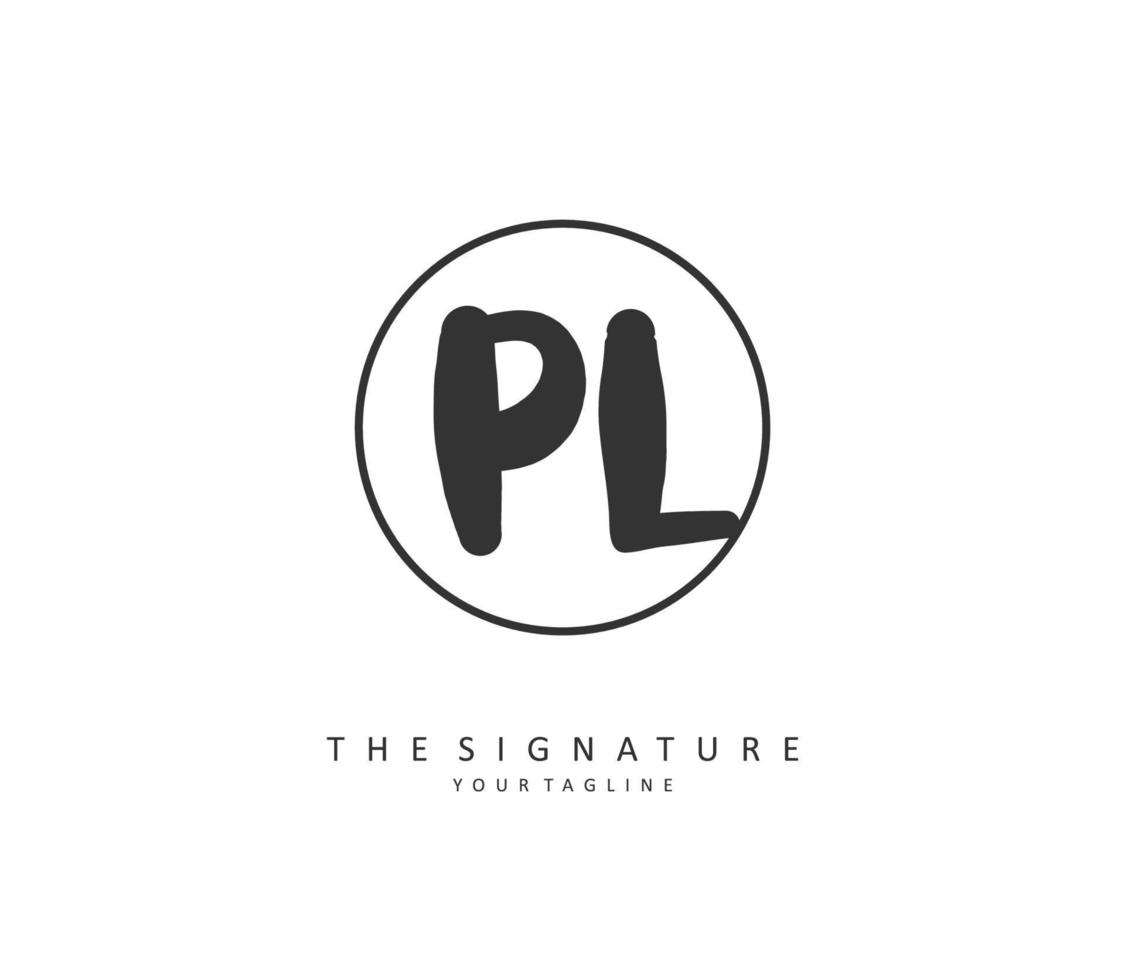 pl eerste brief handschrift en handtekening logo. een concept handschrift eerste logo met sjabloon element. vector