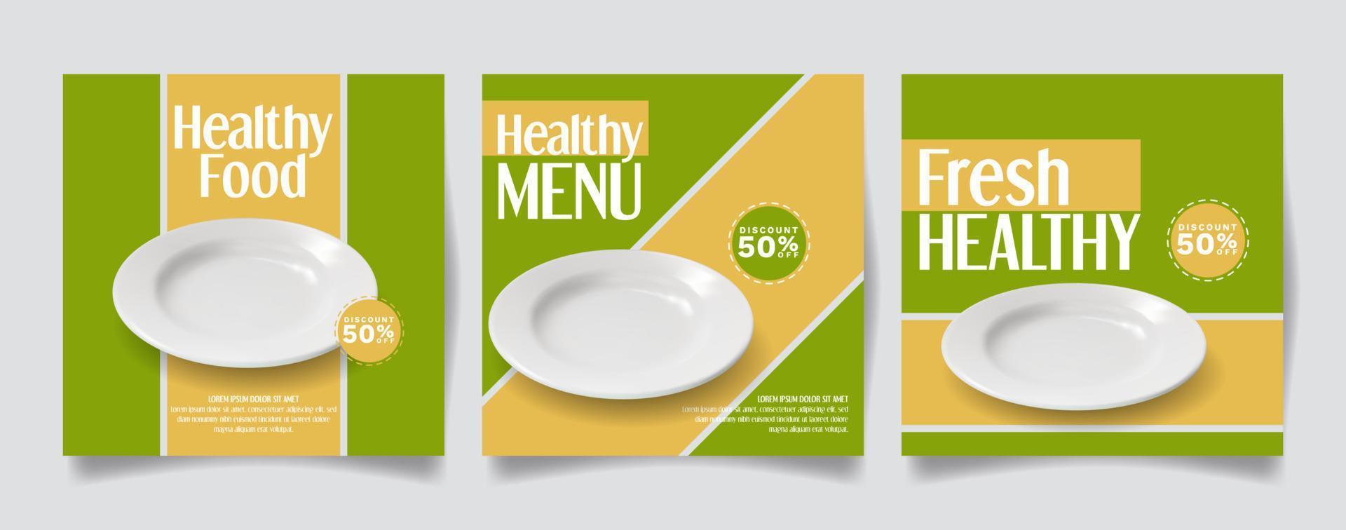 sociaal media post sjabloon voor gezond voedsel Promotie vector illustratie met wit bord
