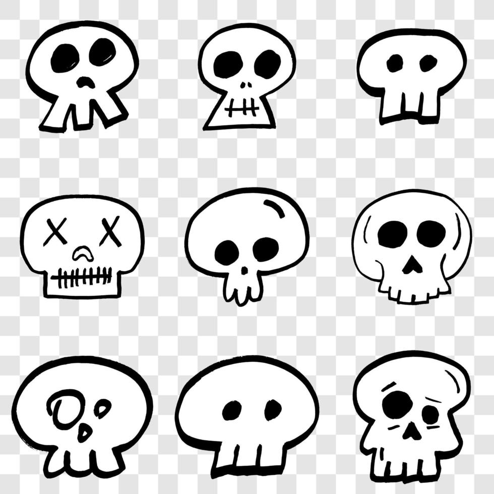 schedels grunge doodles vector set.