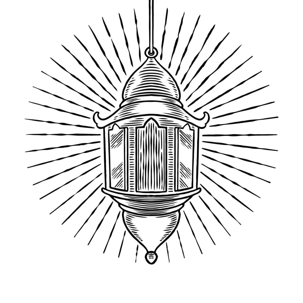 hand getekend oude vintage Arabische lamp ornament. schets olielantaarn. Islamitisch festivalvieringsthema dat op witte achtergrond wordt geïsoleerd. Turkse lantaarn geïsoleerd op een witte achtergrond. vector illustratie