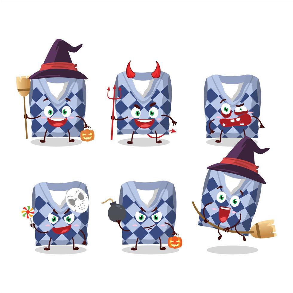 halloween uitdrukking emoticons met tekenfilm karakter van blauw school- hesje vector