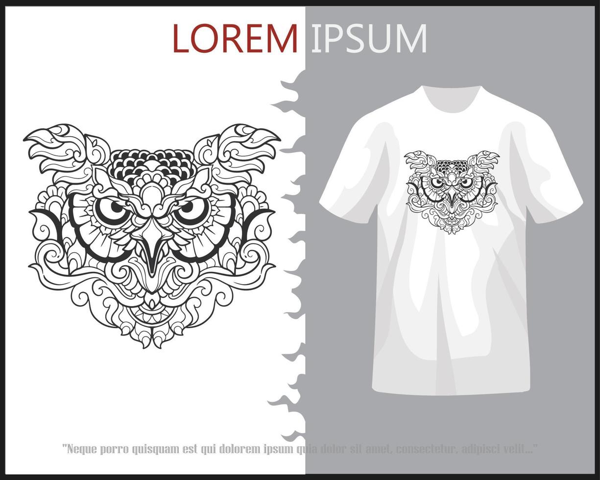 uil hoofd mandala kunsten geïsoleerd Aan wit t-shirt vector