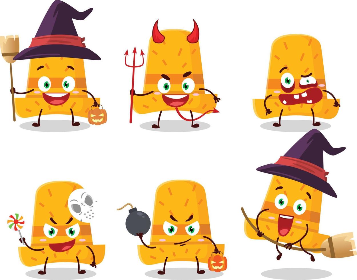 halloween uitdrukking emoticons met tekenfilm karakter van rietje hoed vector