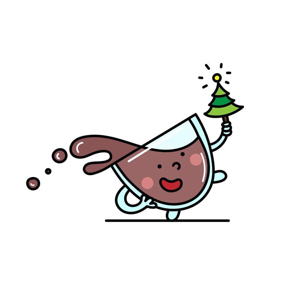 gekleurde vector illustratie van een kop van cacao met een Kerstmis boom