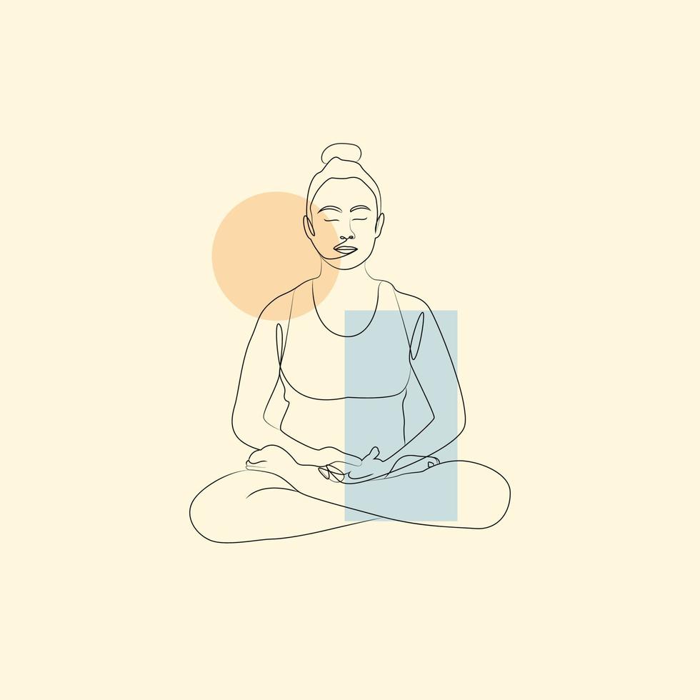 yoga kom tot rust lijn tekening. vrouw yoga houding een lijn kunst vector