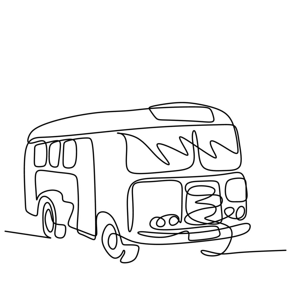 een lijntekening van de bus in de stad. een stedelijk openbaar vervoer geïsoleerd op een witte achtergrond. vervoer van passagiersconcept doorlopende enkele handgetekende schets lineart, minimalistische stijl vector