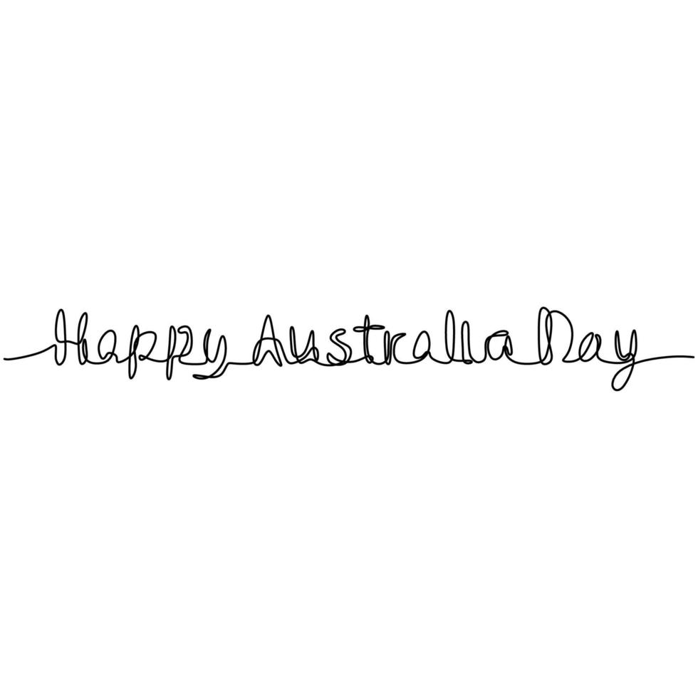 Australië dag één lijn vector schets. doorlopende lijntekening van happy Australia Day handgeschreven inscriptie. hand getrokken belettering minimalistisch design. vectorillustratie op witte achtergrond
