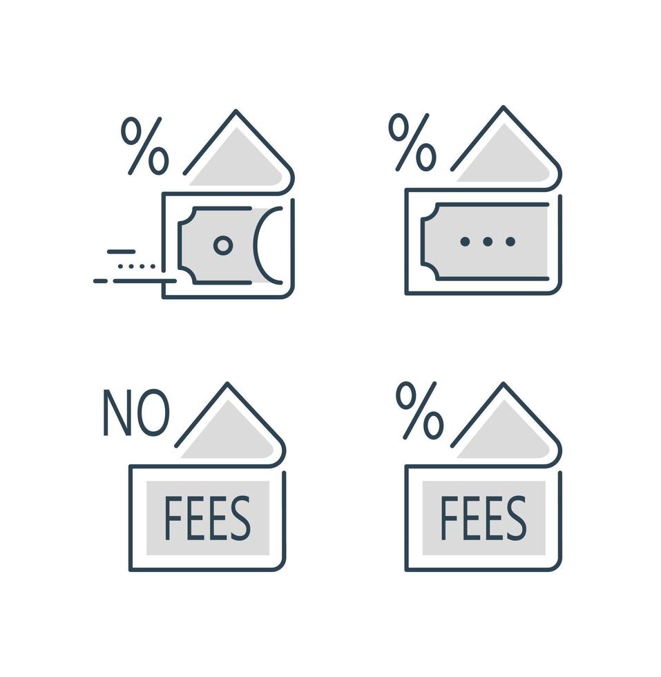 nul commissie, laag percentage betaling, storting of terugtrekken geld, financieel overdracht Diensten, valuta ruilen, nee vergoedingen teken vector