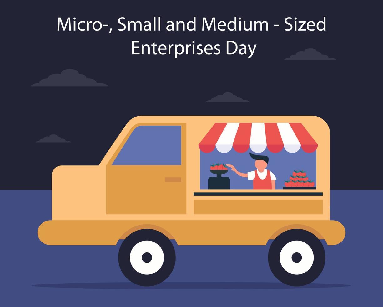 illustratie vector grafisch van een fruit verkoper verkoop appels in de auto, perfect voor Internationale dag, micro, klein en medium, formaat, ondernemingen dag, vieren, groet kaart, enz.