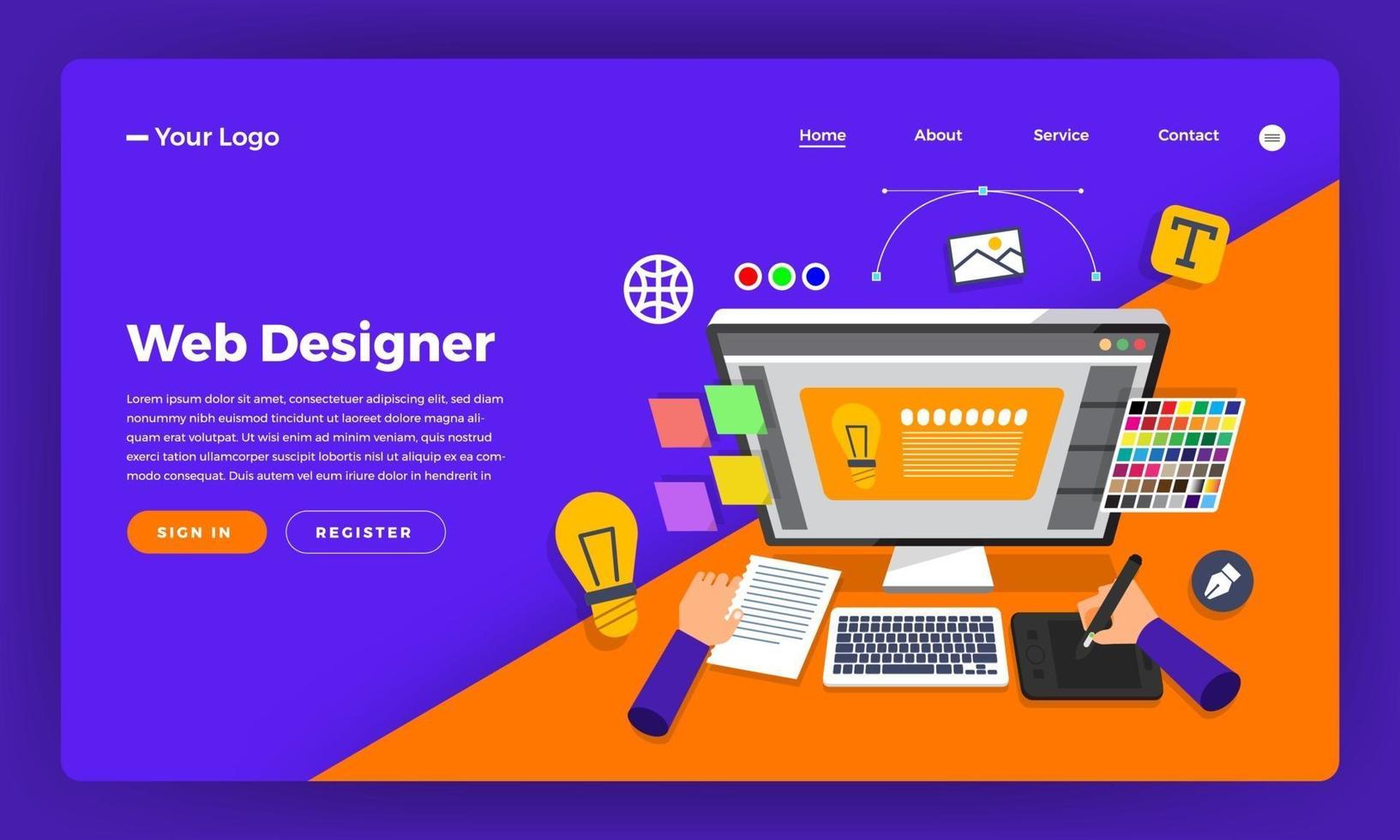 mock-up ontwerp website plat ontwerp concept webdesigner. vector illustratie.