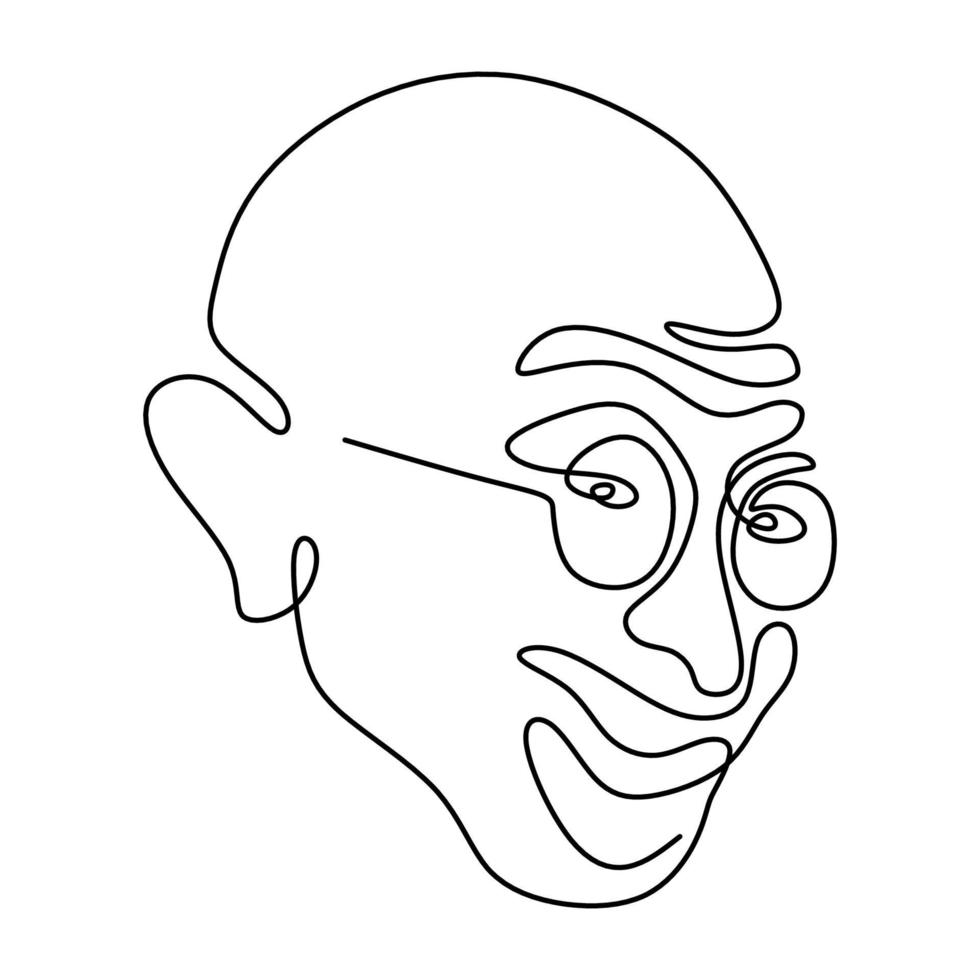 mahatma gandhi de indiaanse figuur continu één lijntekening. Gandhi is een man die leider was van de Indiase onafhankelijkheidsbeweging van de Britse overheersing, die geweldloos verzet gebruikte. vector illustratie