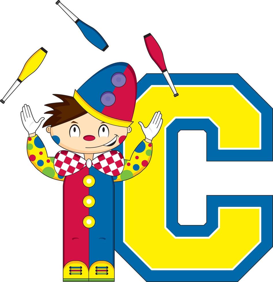 c is voor circus clown - alfabet aan het leren illustratie vector
