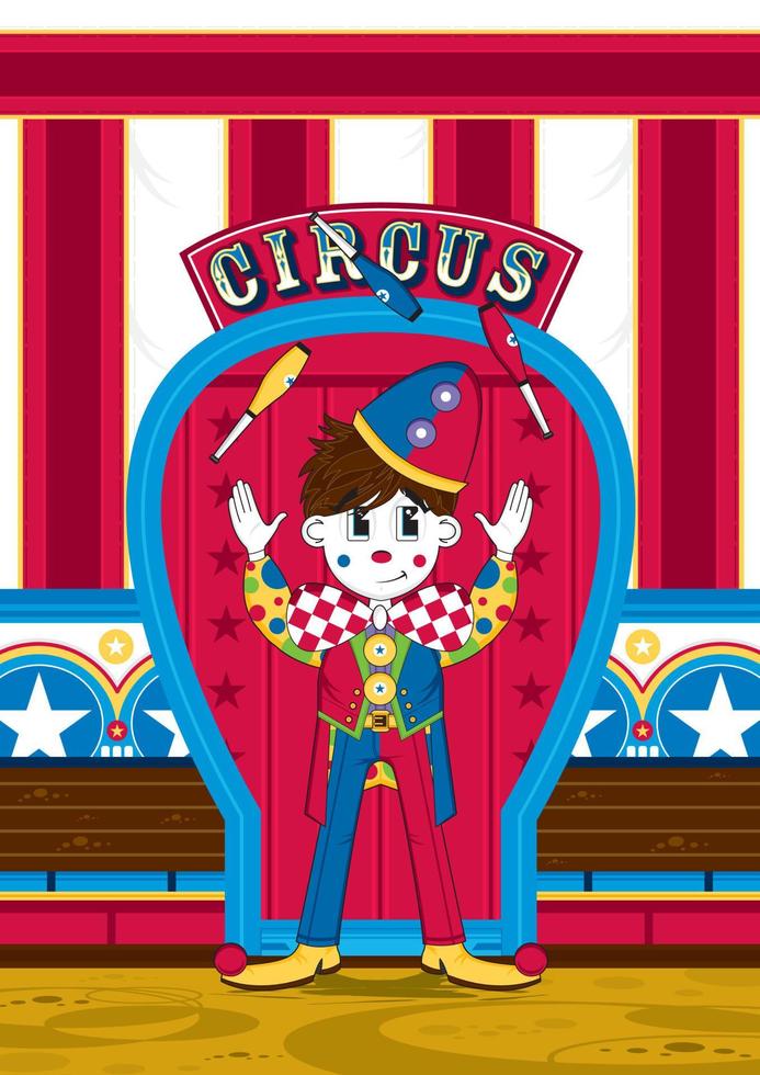 schattig tekenfilm jongleren groot top circus clown vector