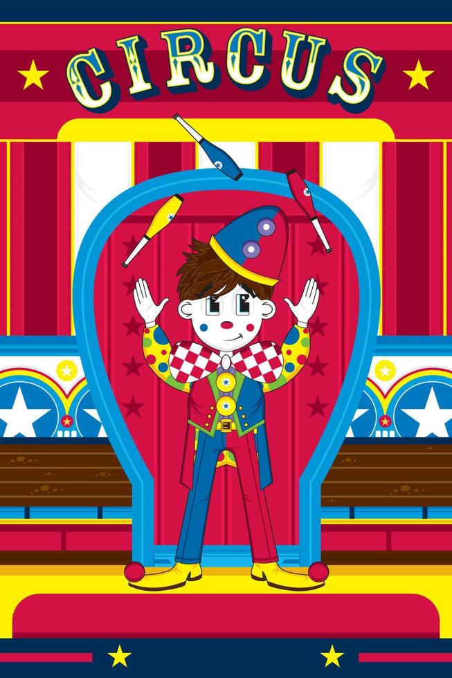schattig tekenfilm jongleren groot top circus clown vector
