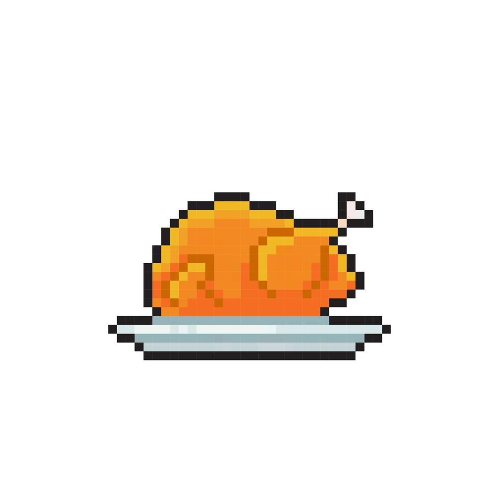 kip gebraden voedsel in pixel kunst stijl vector