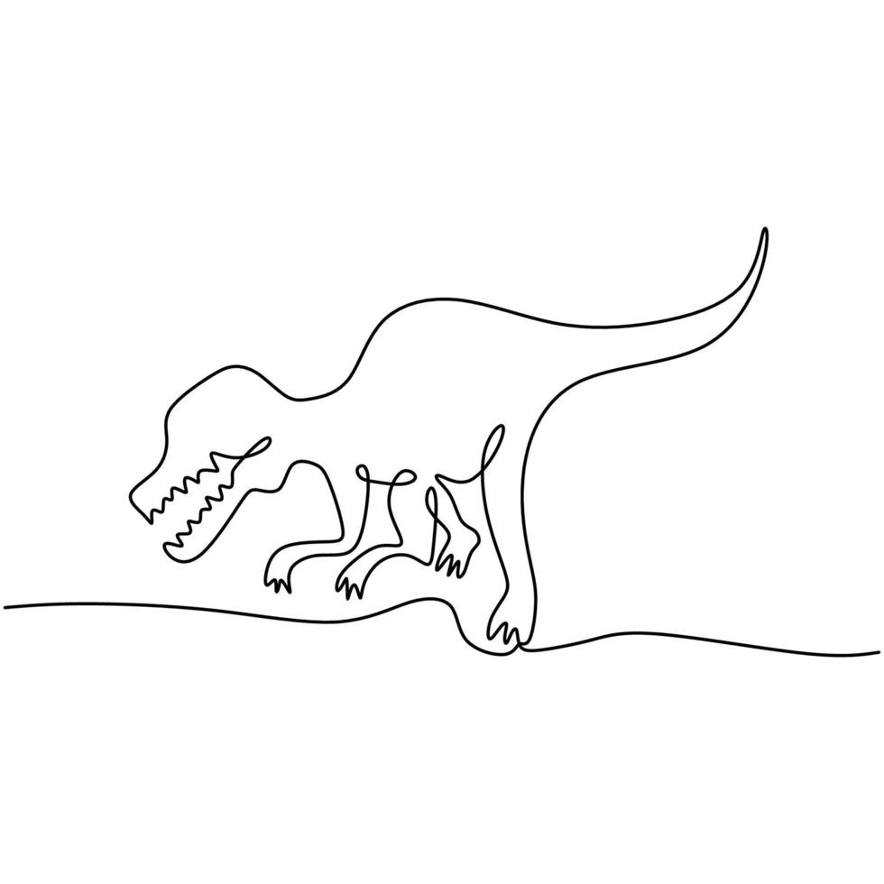 enkele doorlopende lijntekening van tyrannosaurus rex. wild dier geïsoleerd op een witte achtergrond. prehistorisch dierlijk mascotteconcept voor pretparkpictogram van het dinosaurusthema. vector illustratie