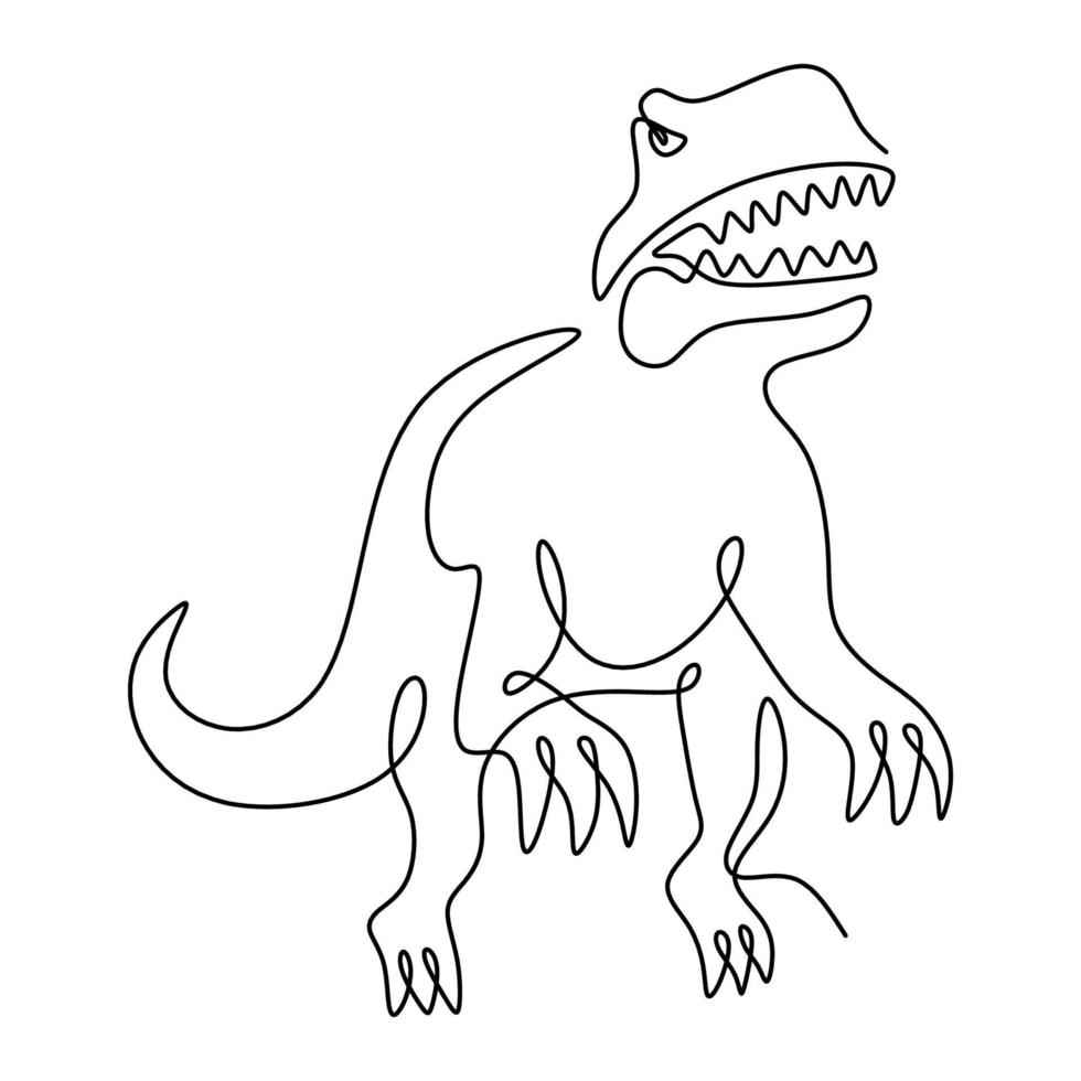 enkele doorlopende lijntekening van tyrannosaurus rex. wild dier geïsoleerd op een witte achtergrond. prehistorisch dierlijk mascotteconcept voor pretparkpictogram van het dinosaurusthema. vector illustratie