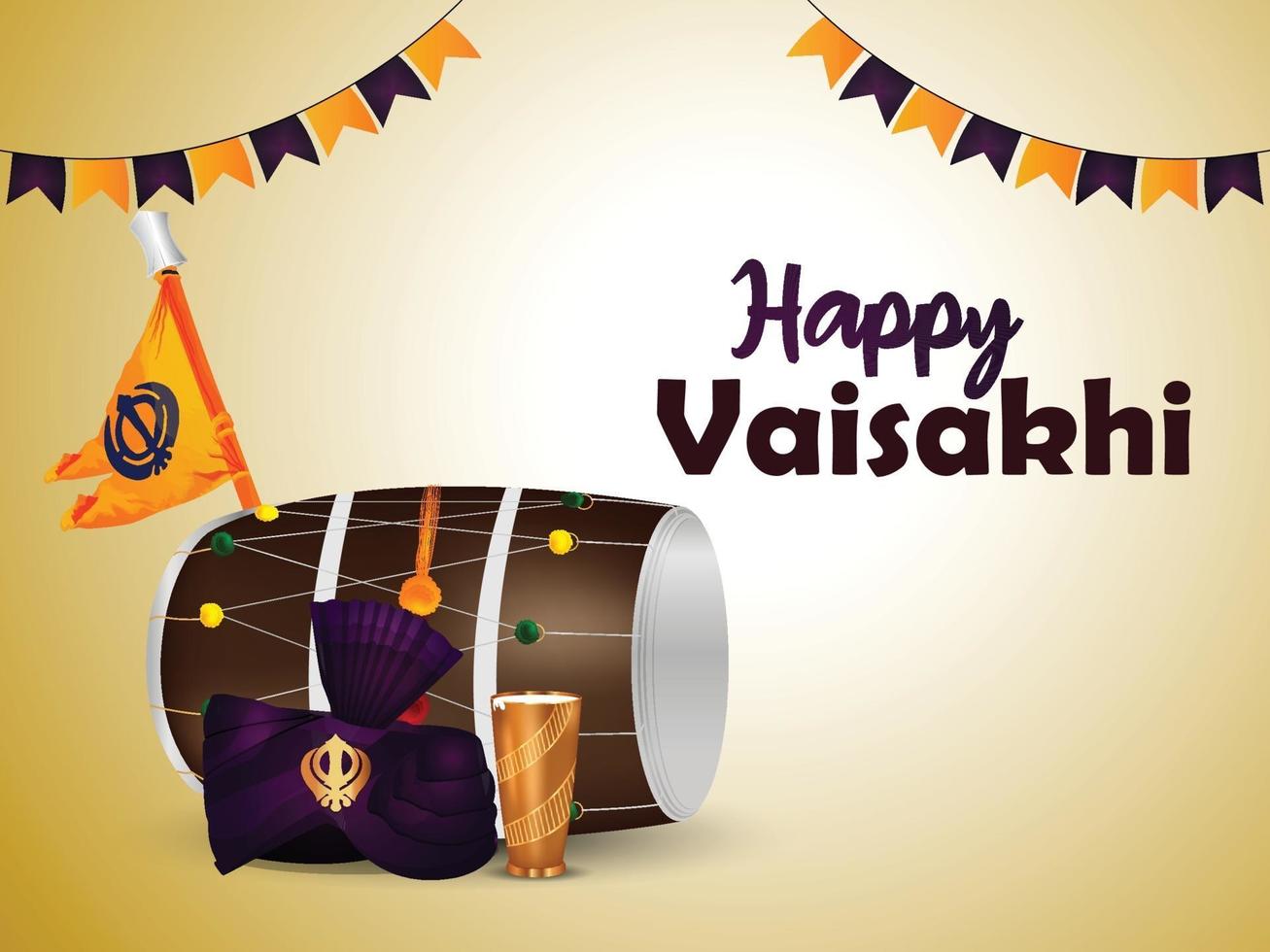 realistische illustratie gelukkige vaisakhi-trommel vector