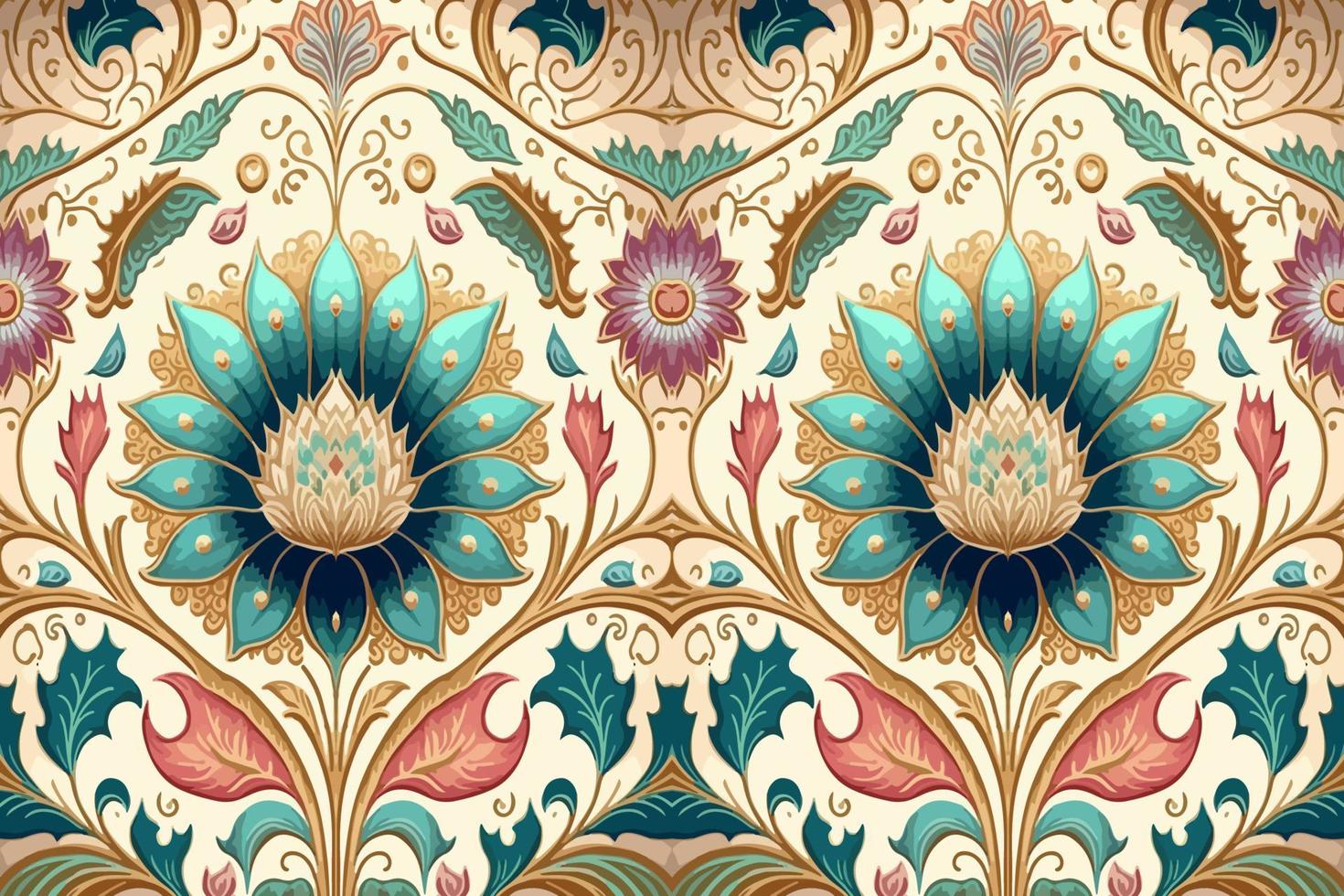 luxe Indisch bloemen patroon pastel toon. abstract traditioneel volk antiek tribal grafisch lijn. structuur textiel kleding stof etnisch patronen. overladen elegant luxe wijnoogst retro stijl.vector illustratie. vector