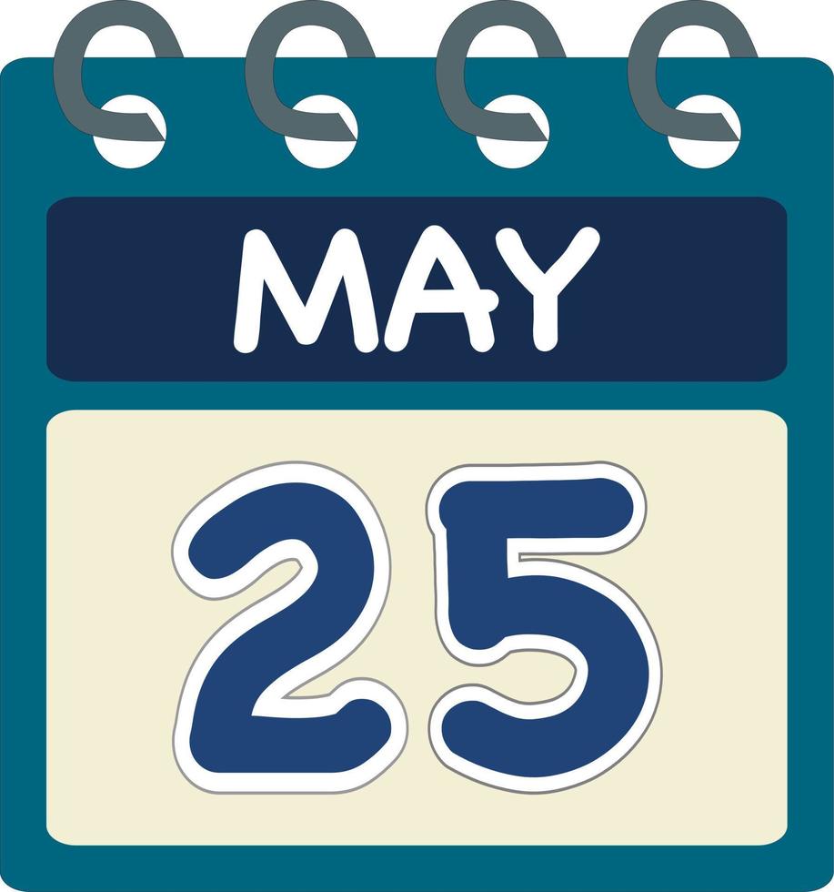 vlak icoon kalender 25 van kunnen. datum, dag en maand. vector illustratie . blauw taling groen kleur spandoek. 25 kunnen. 25e van kunnen.